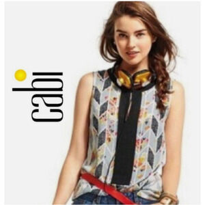 CAbi Grosgrain Ribbon #249 Floral Sleeveless Tunic Top Size L Casual Summer A2